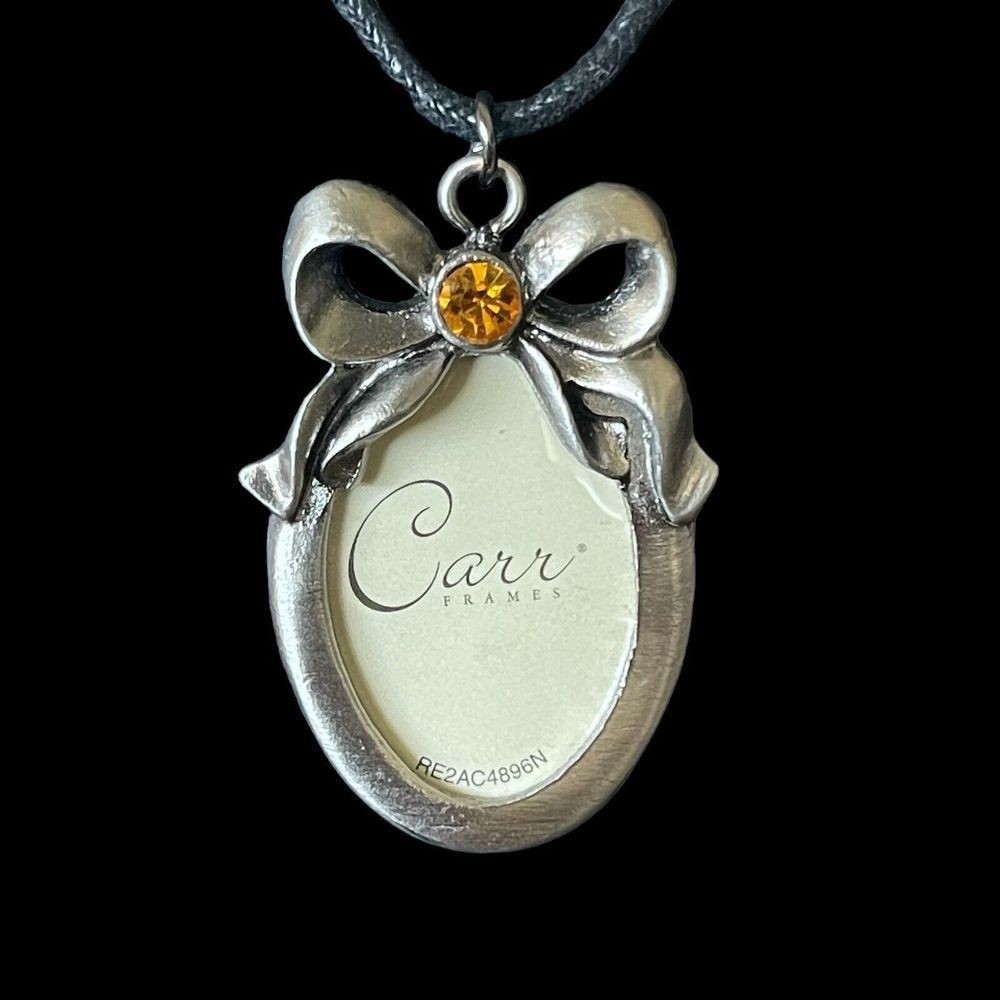 CARR Pewter Picture Frame Pendant Necklace Topaz Citrine November Birthstone